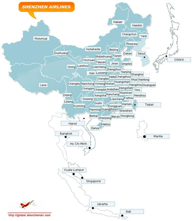 carte de Shenzhen compagnies aériennes de l'itinéraire